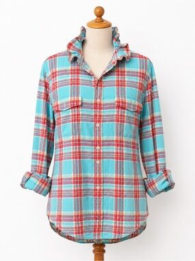 Tommy Hilfiger Turquoise, Red, and Cream Plaid Button-Up Shirt